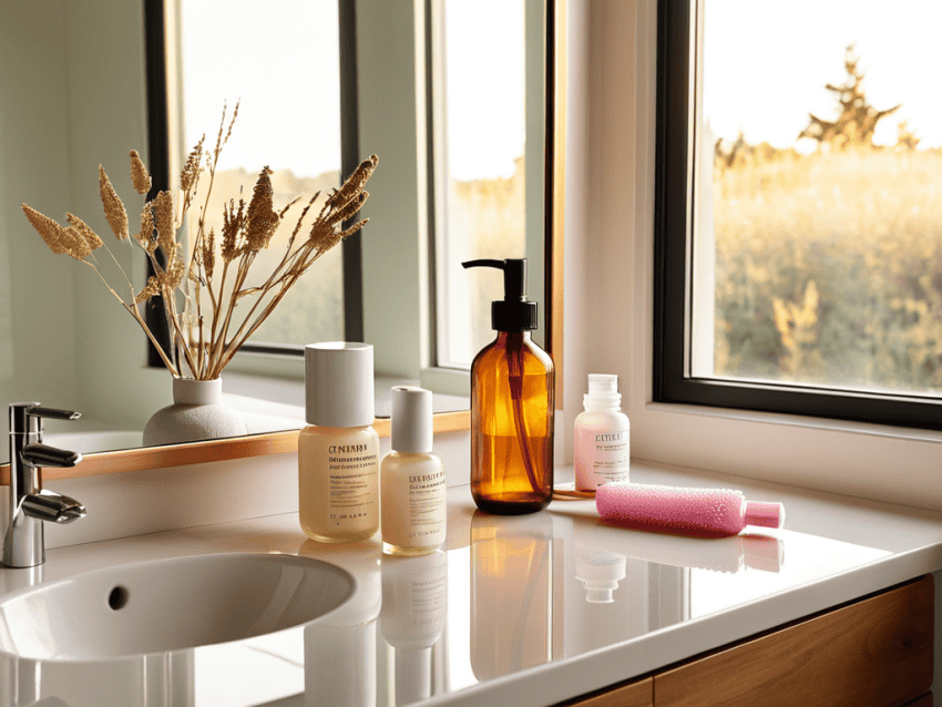 Daily beauty routine skincare products