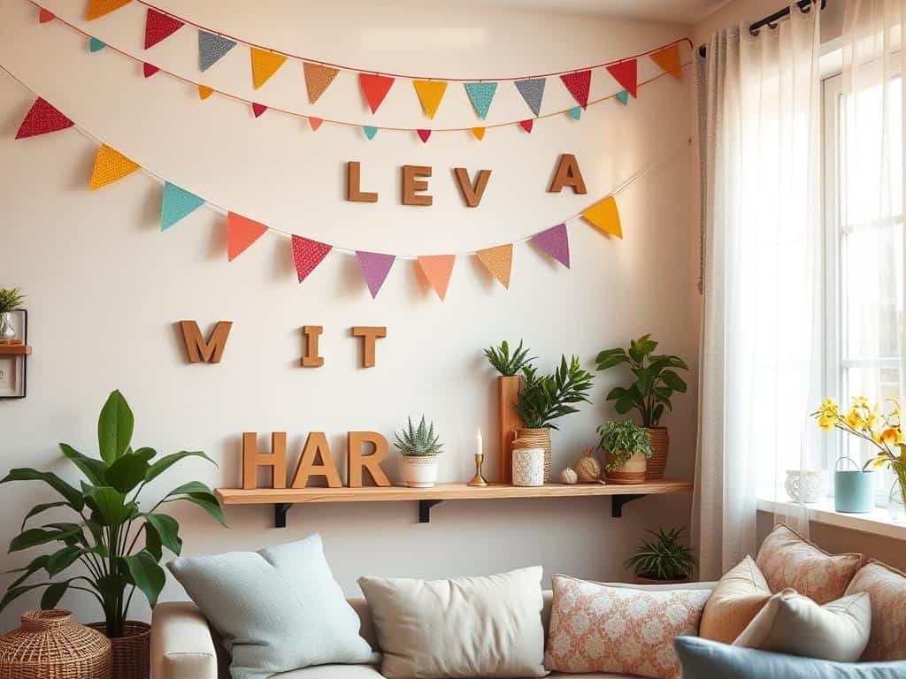 handmade decor with bunting and chipboard letters