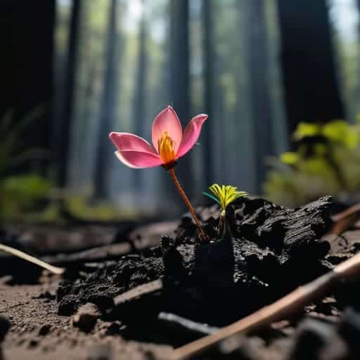 Post-traumatic growth inspiration rising from ashes.